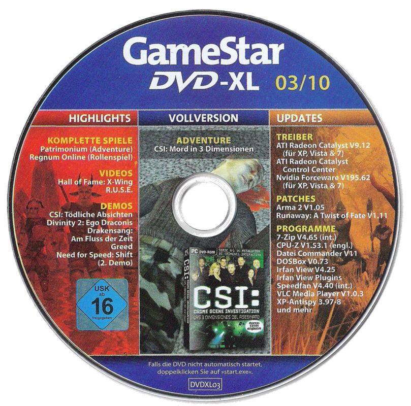 Media for CSI: Crime Scene Investigation - 3 Dimensions of Murder (Windows) (GameStar XL 03/2010 covermount)