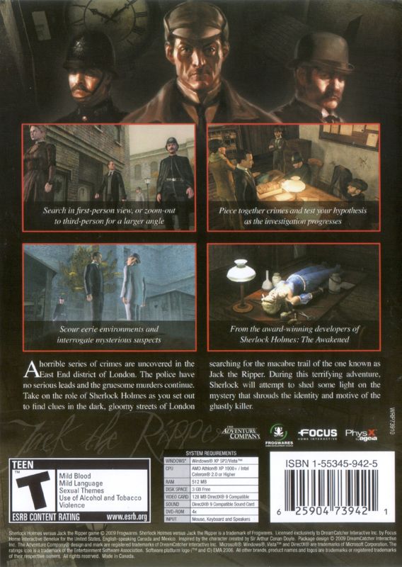 Other for Sherlock Holmes vs. Jack the Ripper (Windows): Keep Case - Back