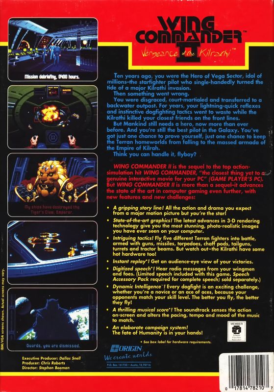 Back Cover for Wing Commander II: Vengeance of the Kilrathi (DOS) (5.25" Disk release)