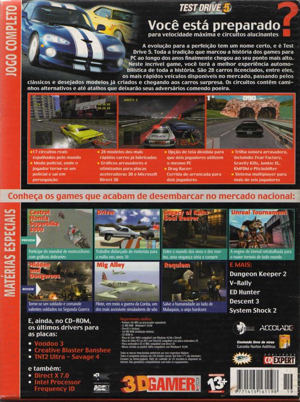 Back Cover for Test Drive 5 (Windows) (3D Gamer N° 01 covermount)