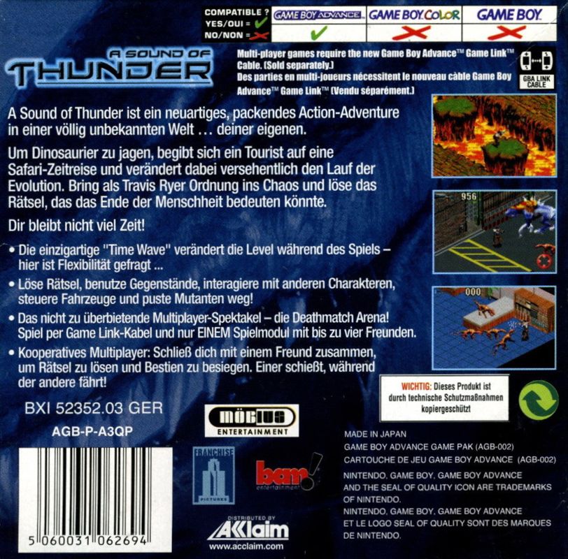Back Cover for A Sound of Thunder (Game Boy Advance)