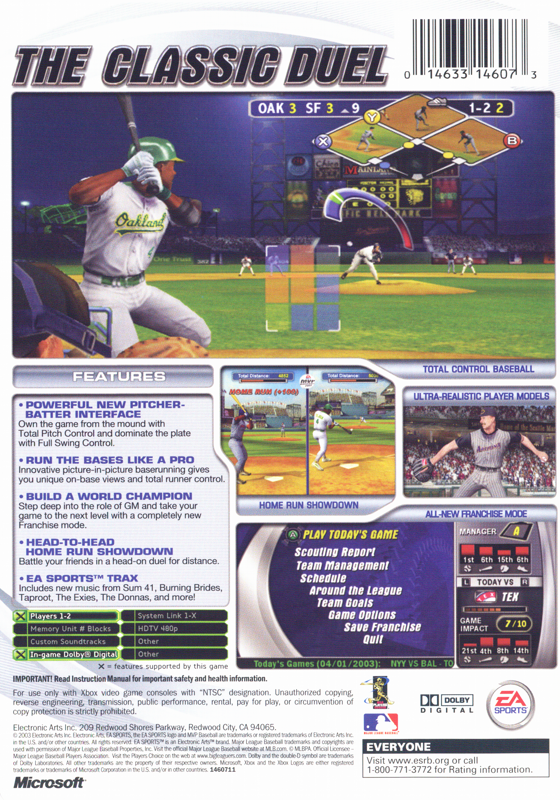 Back Cover for MVP Baseball 2003 (Xbox)