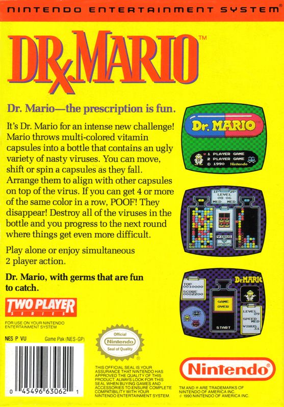 Back Cover for Dr. Mario (NES)