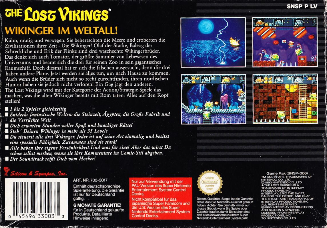 Back Cover for The Lost Vikings (SNES)