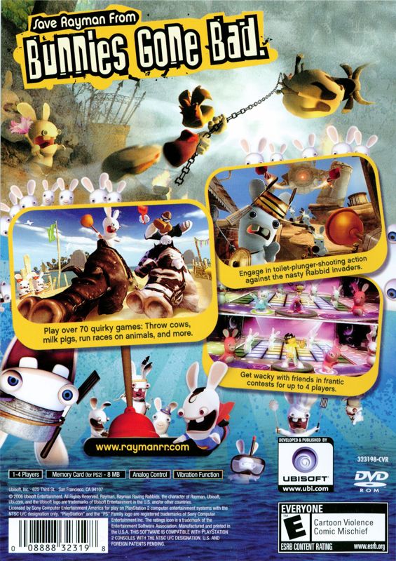 Back Cover for Rayman: Raving Rabbids (PlayStation 2) (Includes alternate covers)