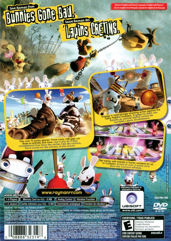 Back Cover for Rayman: Raving Rabbids (PlayStation 2) (Includes alternate covers): English/French Cover