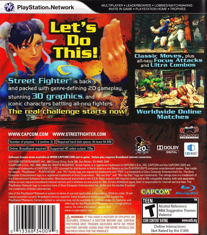Back Cover for Street Fighter IV (PlayStation 3)