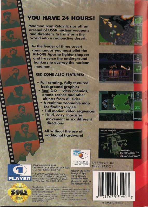Back Cover for Red Zone (Genesis)