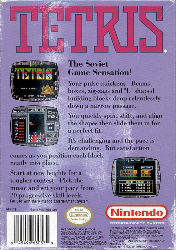 Back Cover for Tetris (NES)