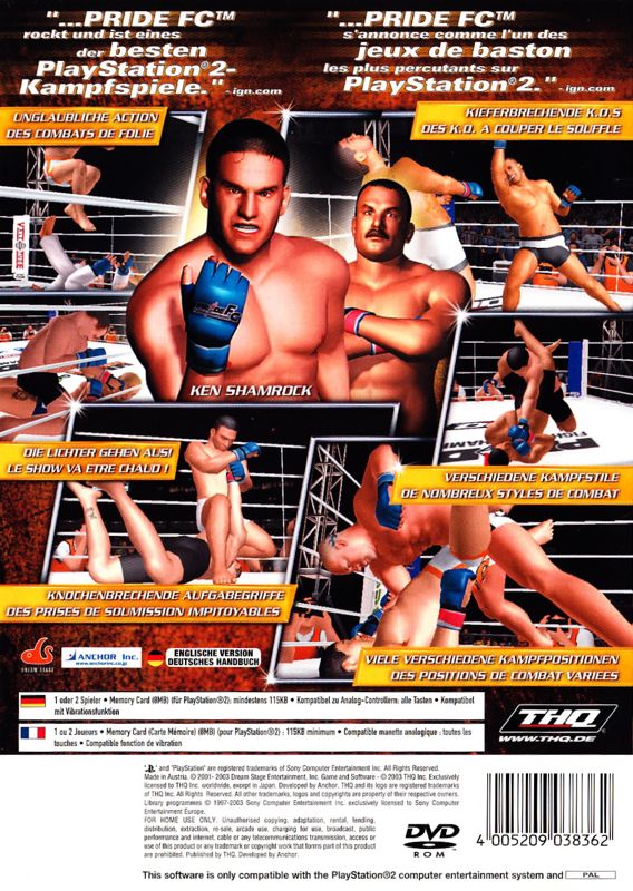 Back Cover for PRIDE FC: Fighting Championships (PlayStation 2)