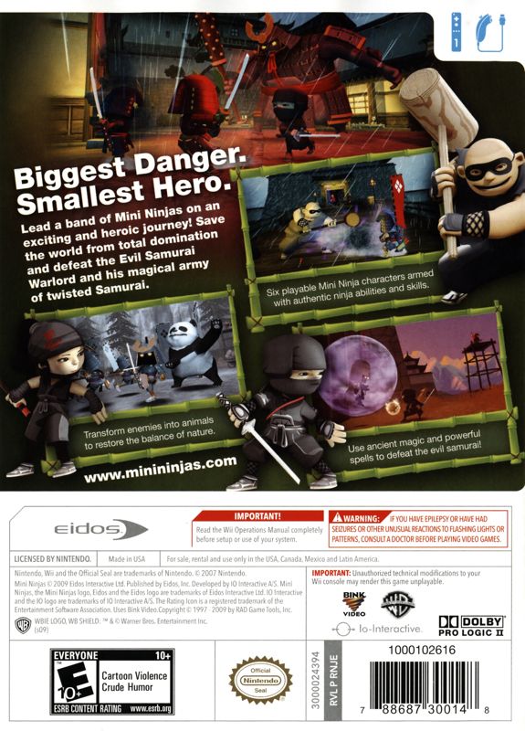 Back Cover for Mini Ninjas (Wii)