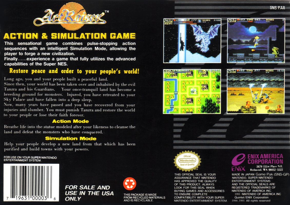 Back Cover for ActRaiser (SNES)