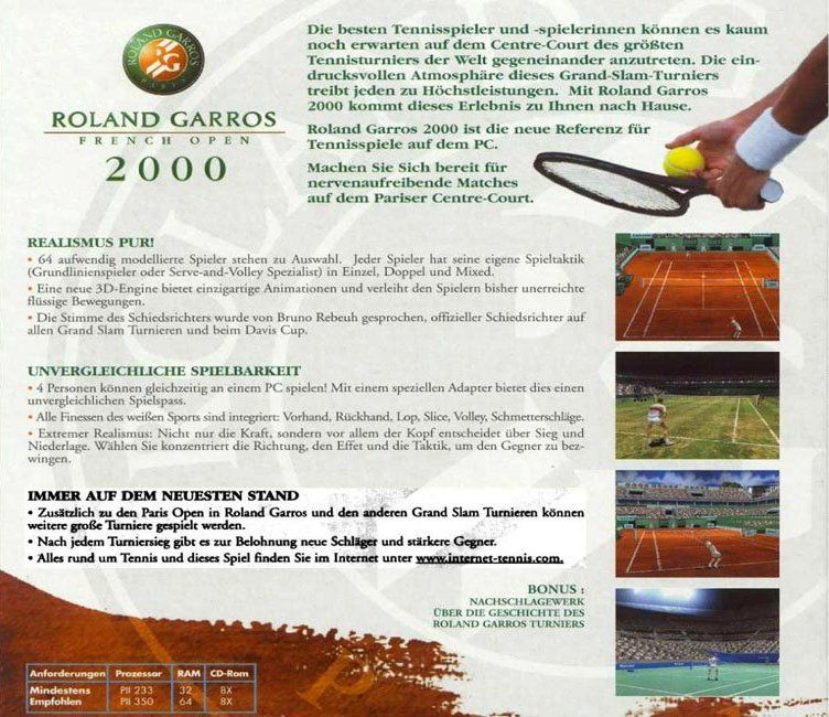 Other for Roland Garros French Open 2000 (Windows): Jewel Case - Back