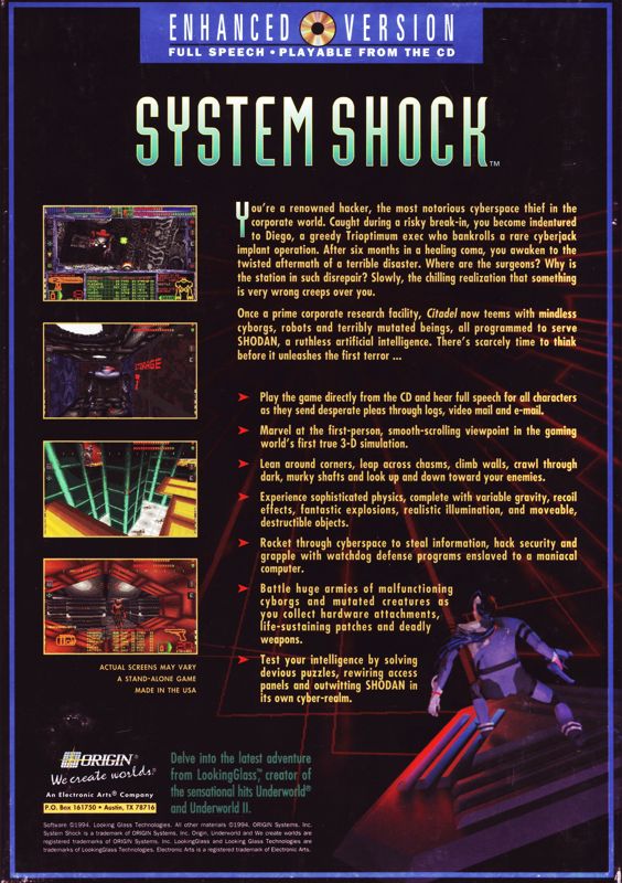 Back Cover for System Shock (DOS) (Enhanced speech version)
