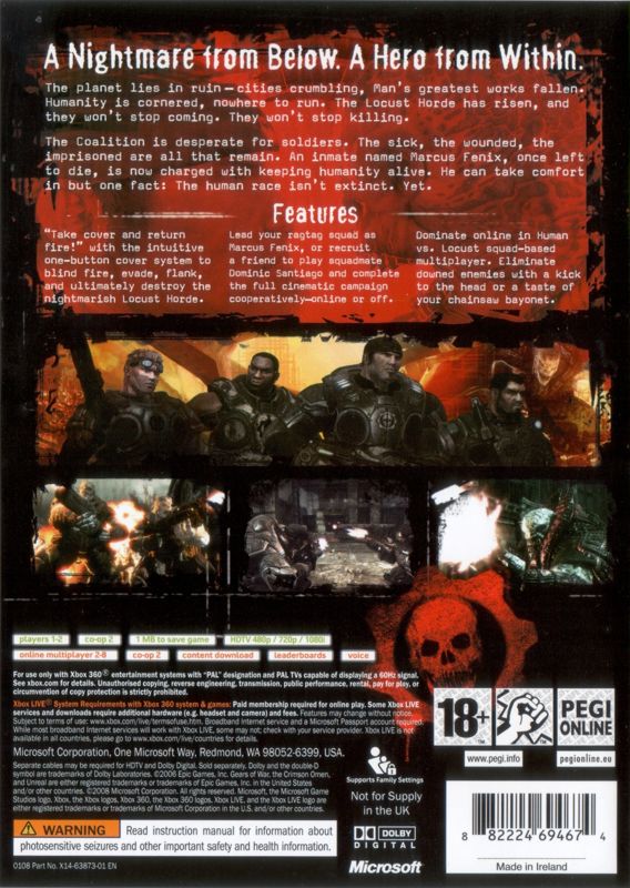 Back Cover for Gears of War (Xbox 360) (Classics release)