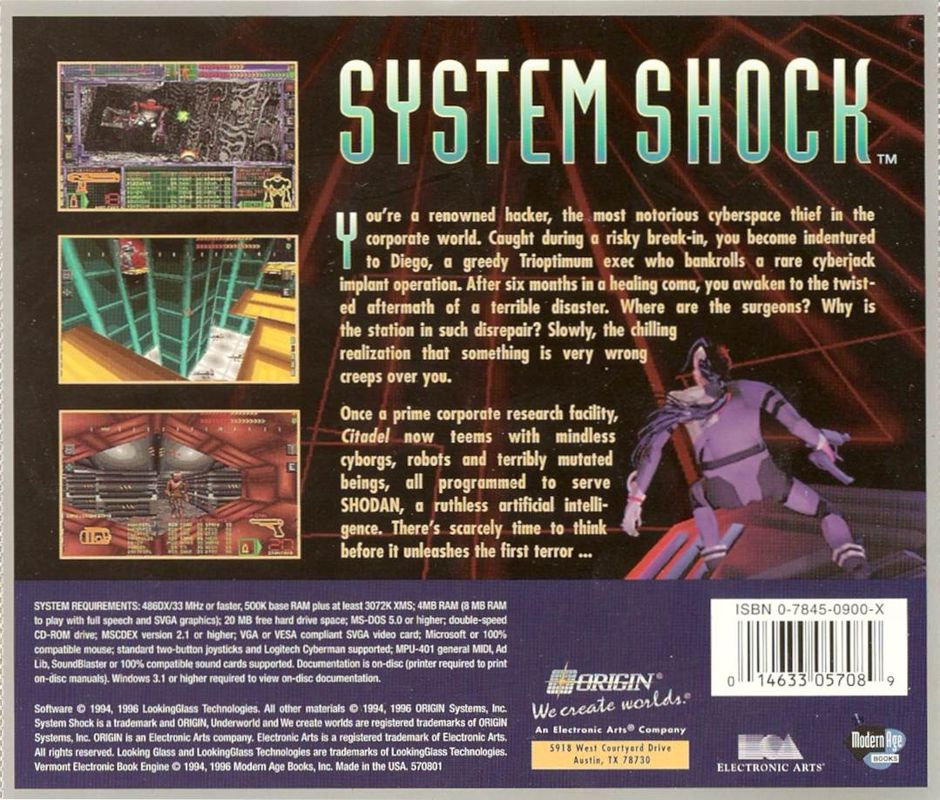 Back Cover for System Shock (DOS) (Modern Age Books release)