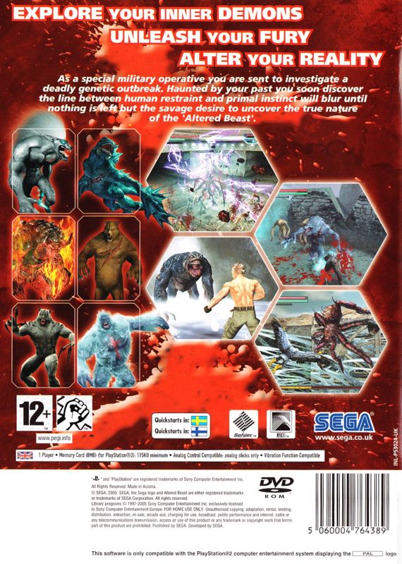 Back Cover for Altered Beast (PlayStation 2)