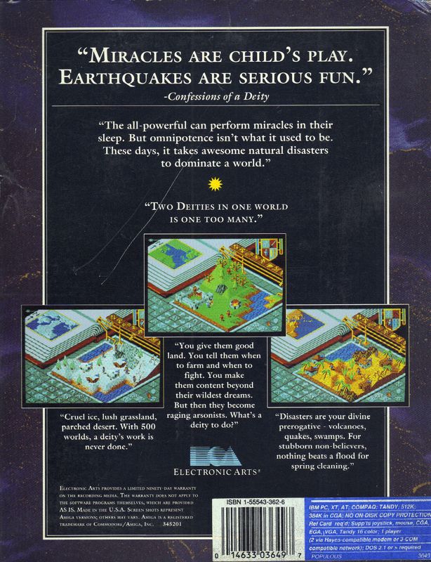 Back Cover for Populous (DOS) (5.25" Disk release)