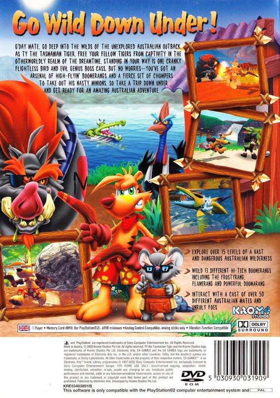Back Cover for Ty the Tasmanian Tiger (PlayStation 2)