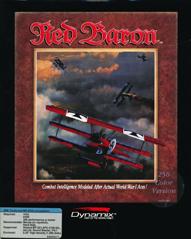 Front Cover for Red Baron (DOS) (5.25" Floppy Disk release)