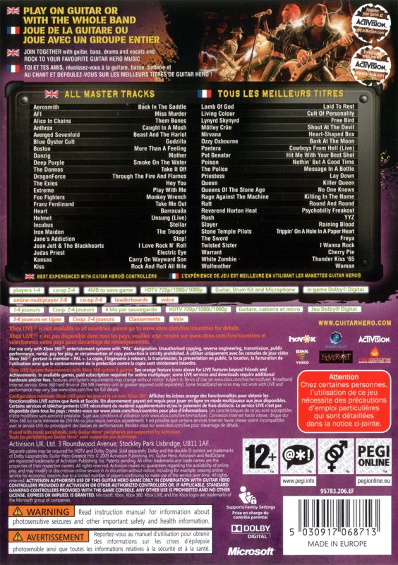 Back Cover for Guitar Hero Smash Hits (Xbox 360)