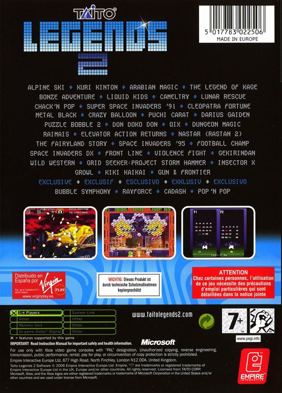 Back Cover for Taito Legends 2 (Xbox)