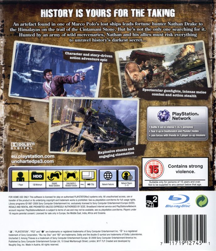 Back Cover for Uncharted 2: Among Thieves (PlayStation 3)