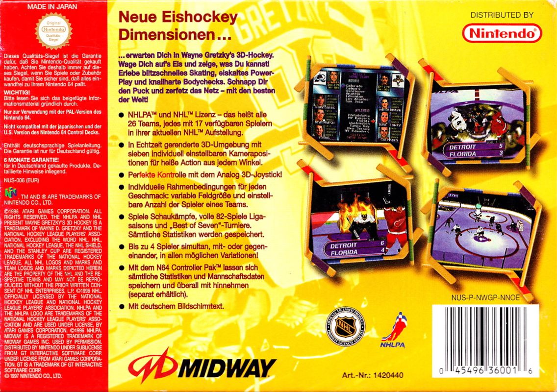 Back Cover for Wayne Gretzky's 3D Hockey (Nintendo 64)