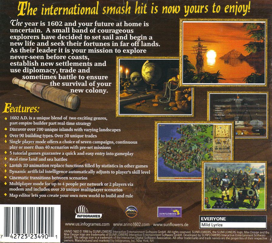 Back Cover for 1602 A.D. (Windows) (Small box version)
