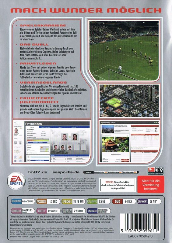 Back Cover for FIFA Manager 07 (Windows) (EA Sports Classics release)