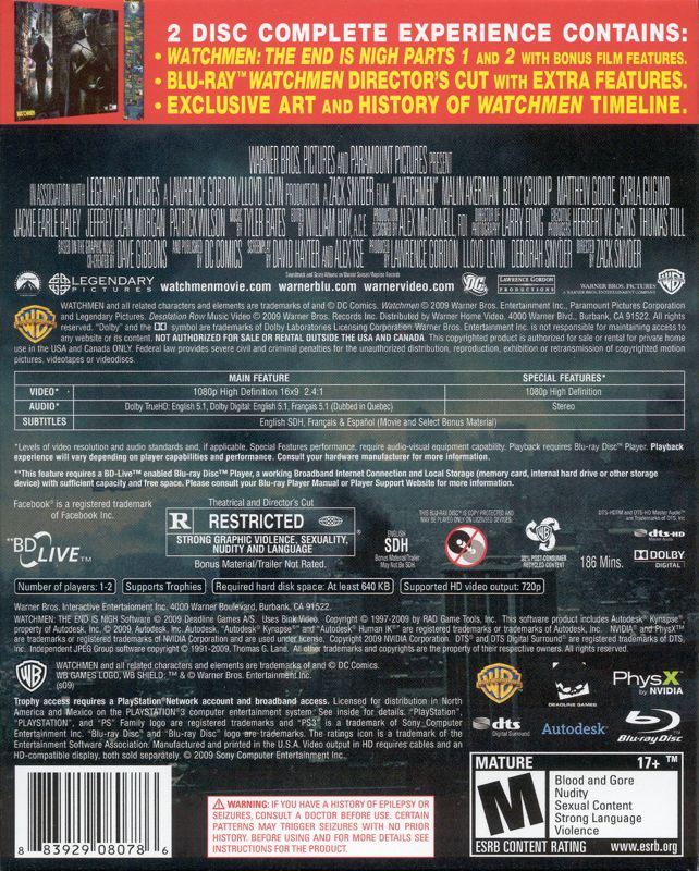 Other for Watchmen: The End is Nigh - The Complete Experience (PlayStation 3): Keep Case - Back