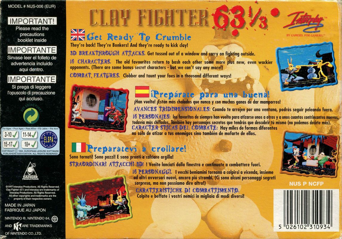 Clay Fighter 63 1/3 cover or packaging material - MobyGames
