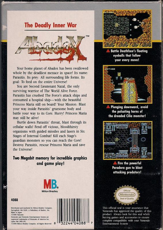 Back Cover for Abadox: The Deadly Inner War (NES)
