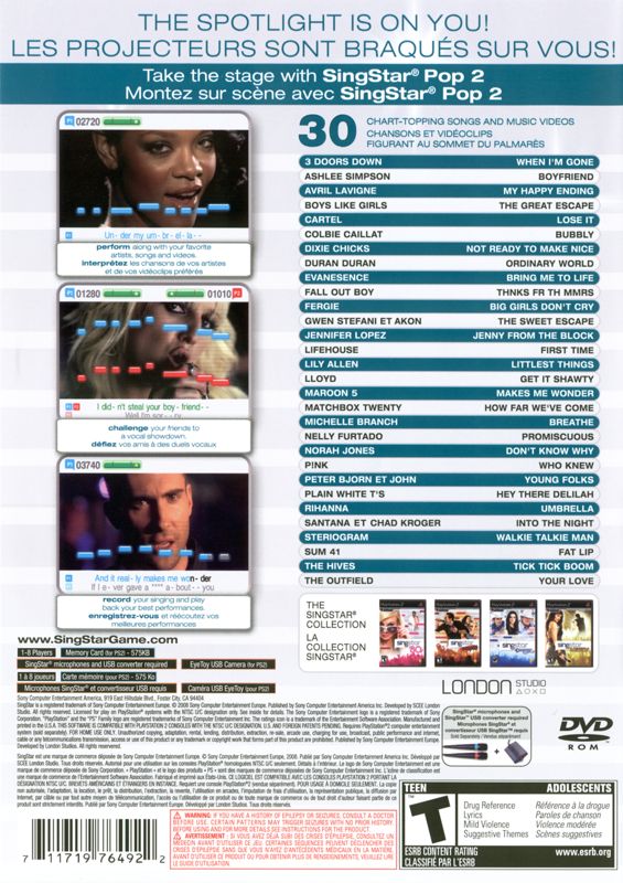 Back Cover for SingStar: Pop - Vol.2 (PlayStation 2)