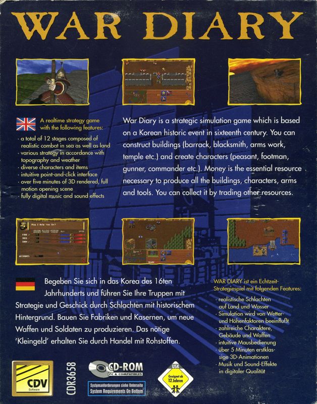 Back Cover for War Diary (DOS)