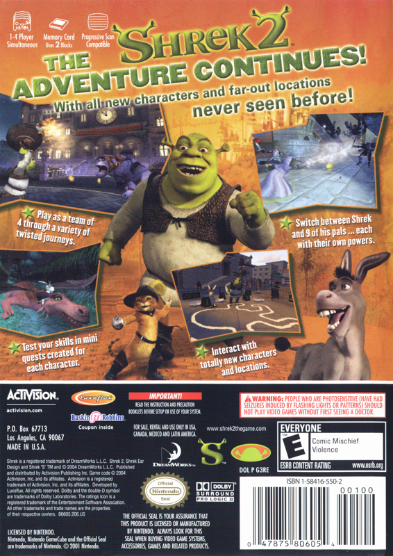 Back Cover for Shrek 2 (GameCube)