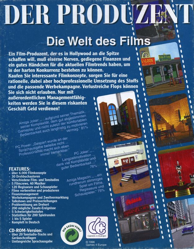 Back Cover for Der Produzent: Die Welt des Films (DOS)