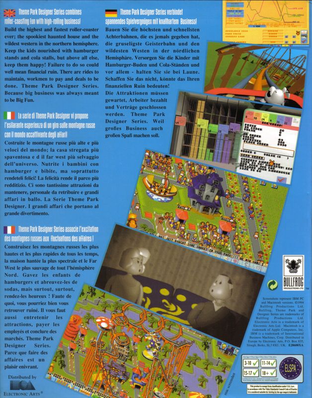 Back Cover for Theme Park (Amiga) (Amiga 500 version)