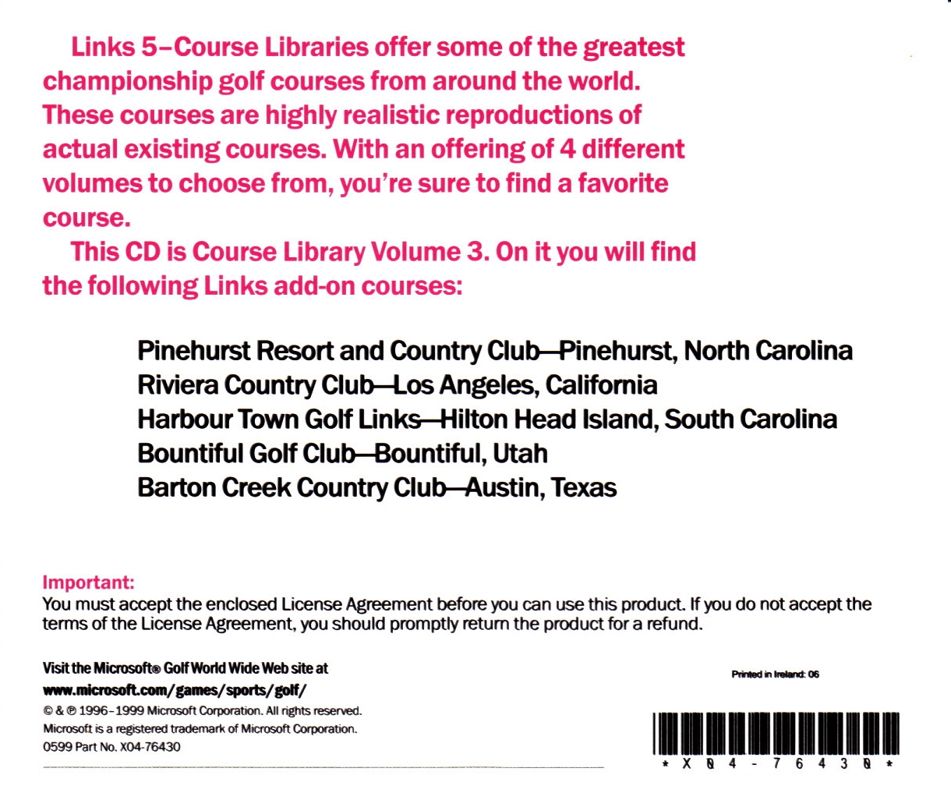 Other for Links: 5-Course Library - Volume 3 (DOS and Macintosh and Windows): Jewel Case - Back