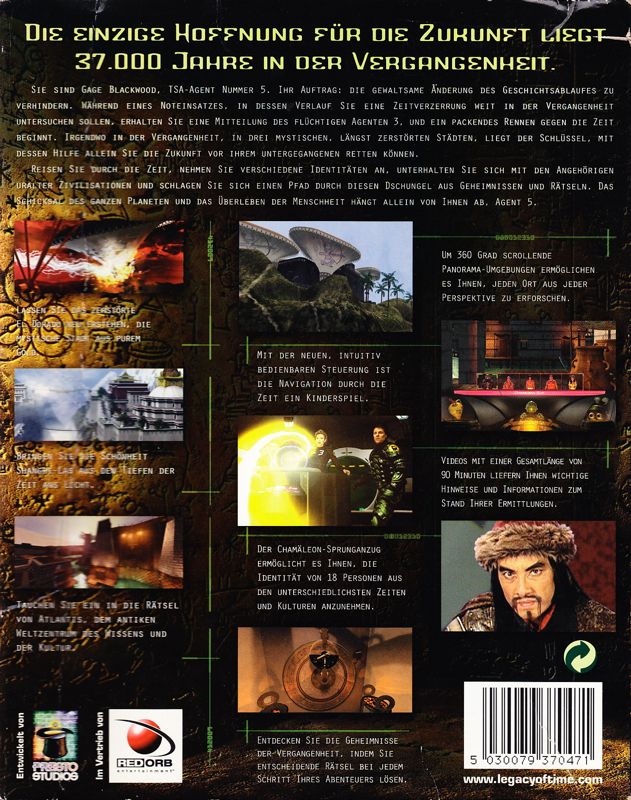 Back Cover for The Journeyman Project 3: Legacy of Time (Macintosh and Windows)
