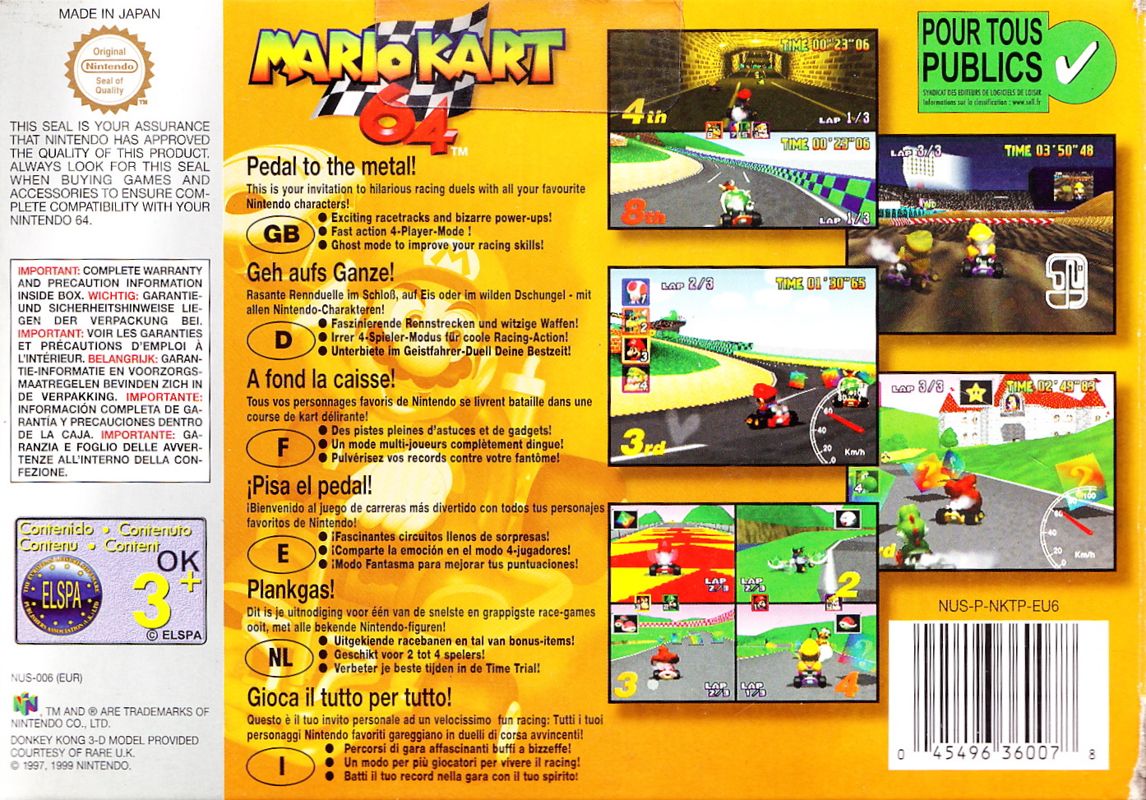 Back Cover for Mario Kart 64 (Nintendo 64) (Player's Choice release)