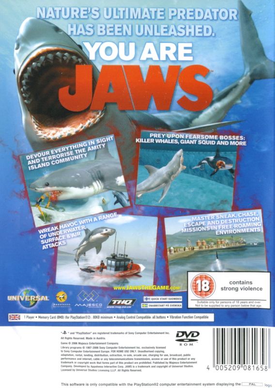 Back Cover for Jaws: Unleashed (PlayStation 2)