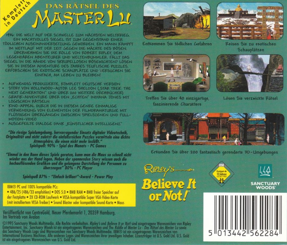 Other for Ripley's Believe It or Not!: The Riddle of Master Lu (DOS): Jewel Case - Back