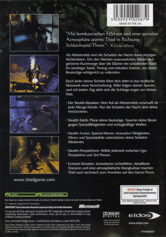 Thief: Deadly Shadows cover or packaging material - MobyGames