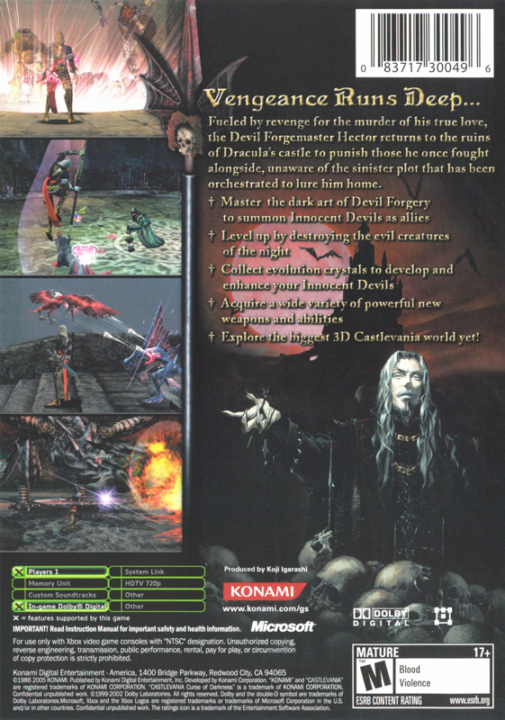 Back Cover for Castlevania: Curse of Darkness (Xbox)