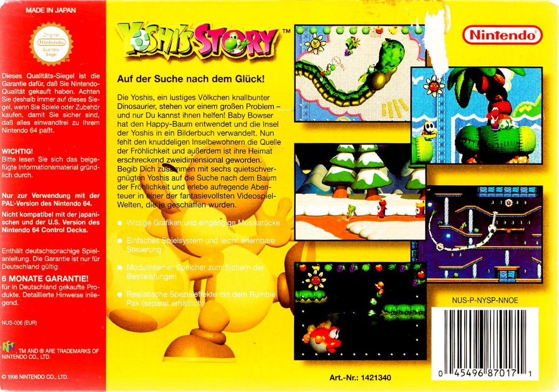 Back Cover for Yoshi's Story (Nintendo 64)
