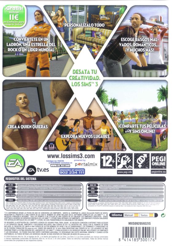 Back Cover for The Sims 3 (Macintosh and Windows)
