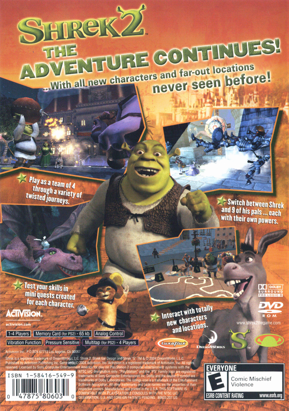 Back Cover for Shrek 2 (PlayStation 2) (Greatest Hits release)