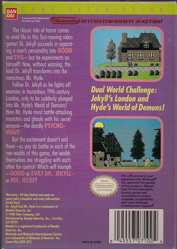Back Cover for Dr. Jekyll and Mr. Hyde (NES)