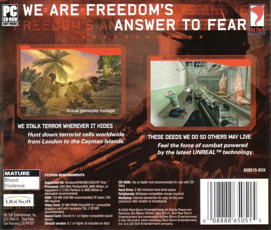 Other for Tom Clancy's Rainbow Six 3: Raven Shield (Windows): Jewel Case - Back